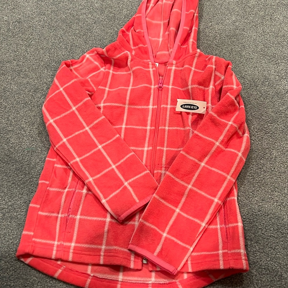 Old Navy Pink Checkered Zip Up with Pockets & Hood